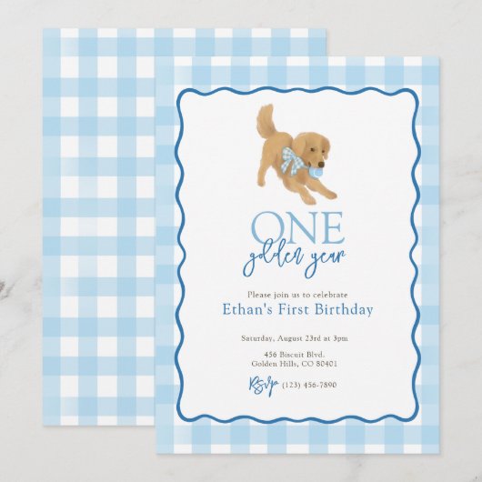 Blue Golden Retriever Gouden Jaar Eerste Verjaarda Kaart (Voorkant / Achterkant)