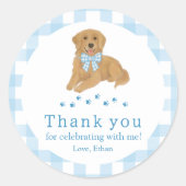 Blue Golden Retriever Verjaardag Bedankt Ronde Sticker (Voorkant)