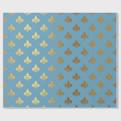 Blue Golden Royal Fior De Lise Ornament Heraldisch Cadeaupapier (Vlak)