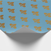 Blue Golden Royal Fior De Lise Ornament Heraldisch Cadeaupapier (Hoek)