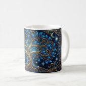 Blue Golden Tree Art Coffee Mug | Aesthetic Nature Koffiemok (Voorkant rechts)
