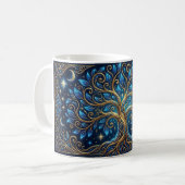Blue Golden Tree Art Coffee Mug | Aesthetic Nature Koffiemok (Voorkant links)