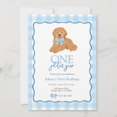 Blue Goldendoodle Dog Golden Year First Birthday Kaart (Voorkant)