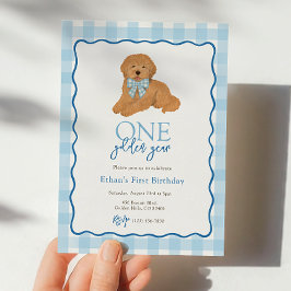 Blue Goldendoodle Dog Golden Year First Birthday Kaart