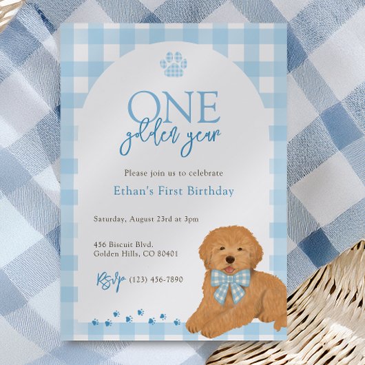 Blue Goldendoodle Dog One Golden Year Birthday Kaart