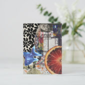 Blue Goldfish Mixed Media Collage Briefkaart (Staand voorkant)