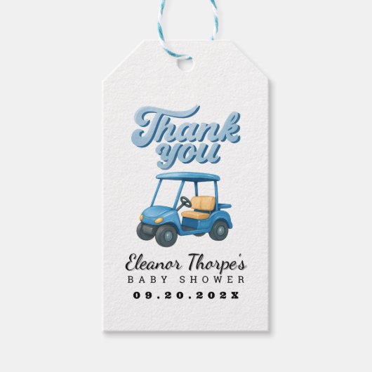 Blue Golf Baby shower Dank u Label Cadeaulabel (Voorkant)