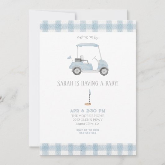 Blue Golf Cart baby shower Uitnodiging (Voorkant)