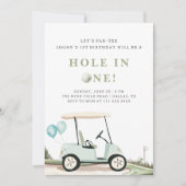 Blue Golf Cart Boy Eerste Verjaardag Uitnodiging (Voorkant)