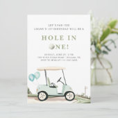 Blue Golf Cart Boy Eerste Verjaardag Uitnodiging (Staand voorkant)