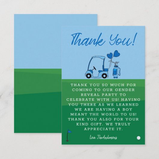 Blue Golf Geslacht onthullen Party Bedankkaart (Voorkant / Achterkant)