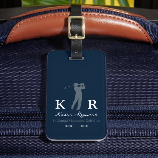 Blue Golf Player with Initials  Bagagelabel (Voorkant Insitu 2)