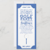 Blue Golf Ticket Golf Birthday Party Invitation Kaart (Voorkant)