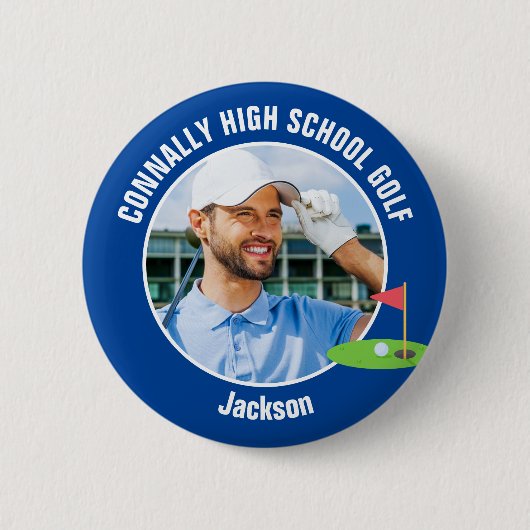 Blue Golfer Photo High School Golf Team Ronde Button 5,7 Cm (Voorkant)