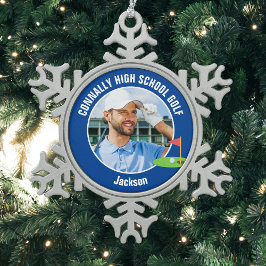 Blue Golfer Photo High School Golf Team Tin Sneeuwvlok Ornament