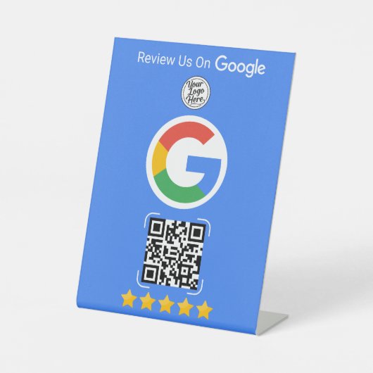 Blue Google Review Business Stand with QR Code Reclamebord Met Voetstuk (Voorkant)