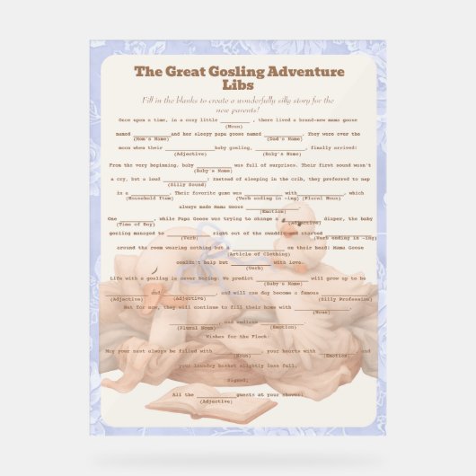 Blue Goose Libs Baby Shower Group game Acrylic  Acryl Bord (Voorkant)