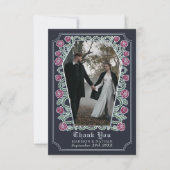 Blue Gothic Coffin Roos Wedding Bedankt Card (Voorkant)