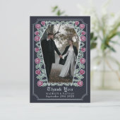 Blue Gothic Coffin Roos Wedding Bedankt Card (Staand voorkant)
