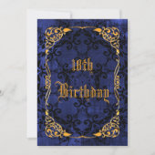 Blue Gothic & Gold Framed 18th Birthday Kaart (Voorkant)