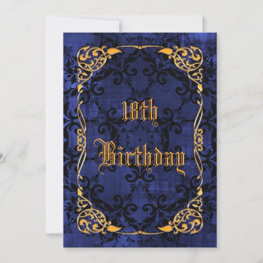 Blue Gothic & Gold Framed 18th Birthday Kaart (Voorkant)