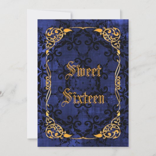 Blue Gothic & Gold Framed Sweet 16 Kaart (Voorkant)