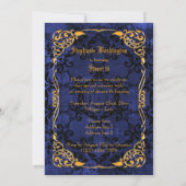 Blue Gothic & Gold Framed Sweet 16 Kaart (Achterkant)