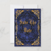 Blue Gothic & Gold Framed Sweet 16 Save the Date (Voorkant)