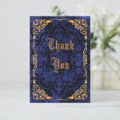 Blue Gothic & Gold Geformatteerd op zaterdag Harte Bedankkaart (Staand voorkant)