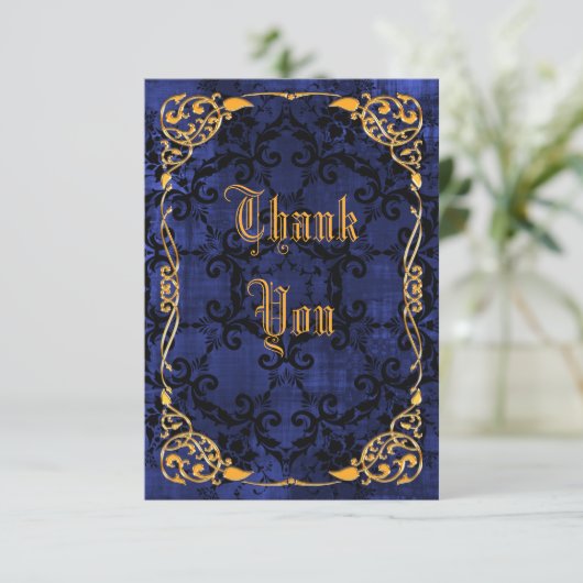 Blue Gothic & Gold Geformatteerd op zaterdag Harte Bedankkaart (Staand voorkant)