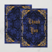 Blue Gothic & Gold Geformatteerd op zaterdag Harte Bedankkaart (Voorkant / Achterkant)
