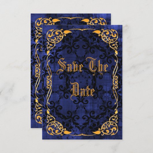 Blue Gothic & Gold-omhuld 45th Save the Date (Voorkant / Achterkant)