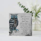 Blue Gothic Owl Posh Wedding Invitation Kaart (Staand voorkant)