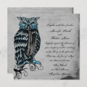 Blue Gothic Owl Posh Wedding Invitation Kaart (Voorkant / Achterkant)
