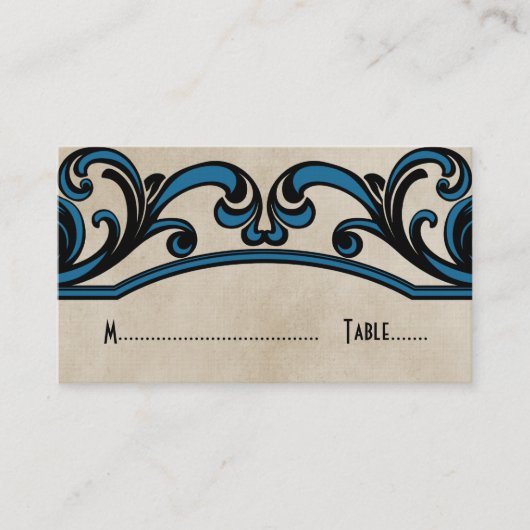 Blue Gothic Swirls Place Card Plaatskaartje (Voorkant)