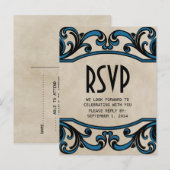 Blue Gothic Swirls RSVP Briefkaart (Voorkant / Achterkant)