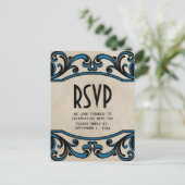 Blue Gothic Swirls RSVP Briefkaart (Staand voorkant)
