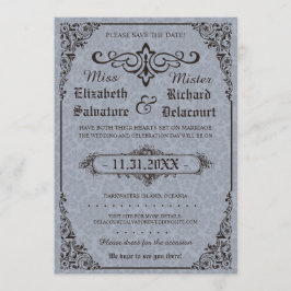 Blue Gothic Victoriaans Damask bewaar de data Save The Date