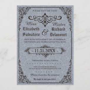 Blue Gothic Victoriaans Damask bewaar de data Save The Date