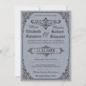 Blue Gothic Victoriaans Damask bewaar de data Save The Date (Voorkant)