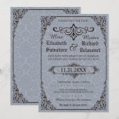 Blue Gothic Victoriaans Damask bewaar de data Save The Date (Voorkant / Achterkant)