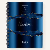 Blue goud agaat marmeren bedrijfslogo  notitieboek (Voorkant)
