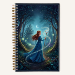 Blue Gown Forest Maiden & Glowing Magic Staff  Notitieboek