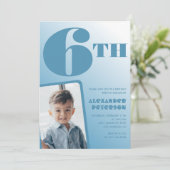 Blue Gradient 6e verjaardag uitnodigingen Foto (Staand voorkant)