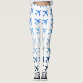 Blue Gradient Airplane Patroon Leggings