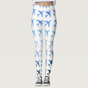 Blue Gradient Airplane Patroon Leggings
