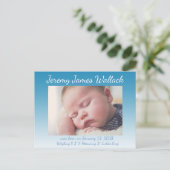 Blue Gradient Baby Boy Verjaardag Aankondigingen Aankondigingskaart (Staand voorkant)