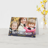 Blue Gradient Candy Corn Happy Halloween Foto Kaart (Gele Bloem)