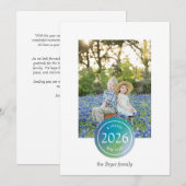 Blue Gradient Dot Joyful New Year Photo Feestdagenkaart (Voorkant / Achterkant)