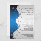 Blue Gradient Silver Butterflies Wedding Kaart (Voorkant)